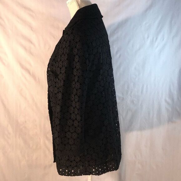 Doncaster Vintage Black Embroidered Lace Long Sleeve Zip Up Collared Jacket 8 - Picture 4 of 10